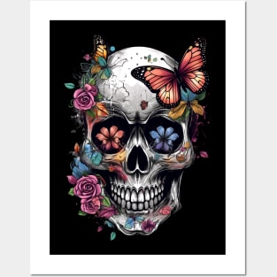 Skull with Butterflies Posters and Art